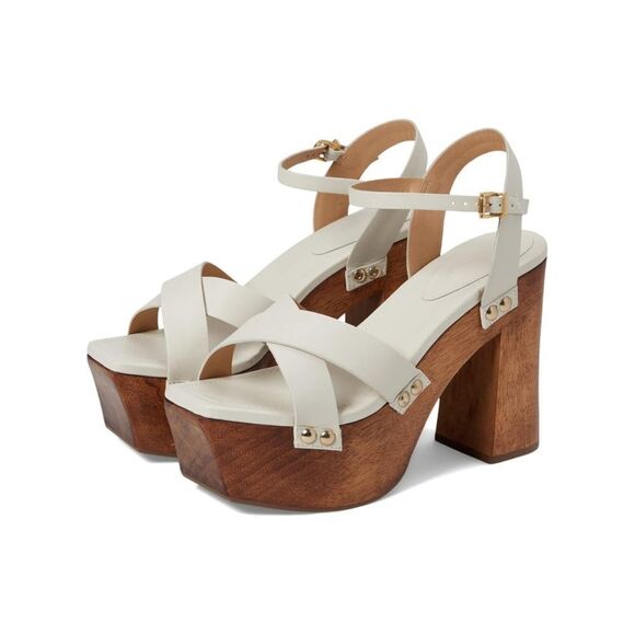 🆕️ Schutz Gaylah Leather & Wood Platform Sandals in White - Picture 1 of 13